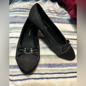 Tahari Black Pointed-Toe Ballet Flats with Bow Accent